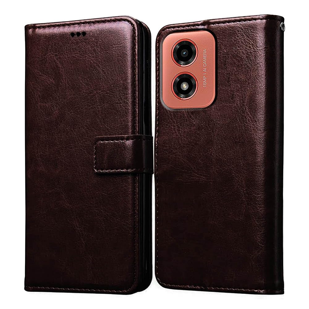 Casotec Flip Cover Back Case for Motorola Moto G04 4G / G04s 4G / E14 4G | Premium Leather Finish | Inbuilt Pockets & Stand | Flip Cover Back Case for Motorola Moto G04 4G / G04s 4G / E14 4G (Coffee)