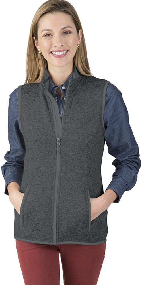 Charles River Apparel Women’s Pacific Heathered Vest, Lightweight Sweater Fleece with Zippered Pockets
