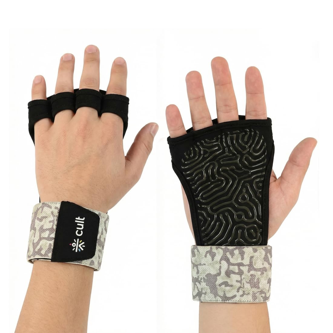 CULT Half Finger Gym Gloves with Wrist Support for Men & Women | Anti-Slip Silicone Grip Exercise Gloves for Weightlifting, Workout, Pull Ups & Cross Training (Size L-XL)
