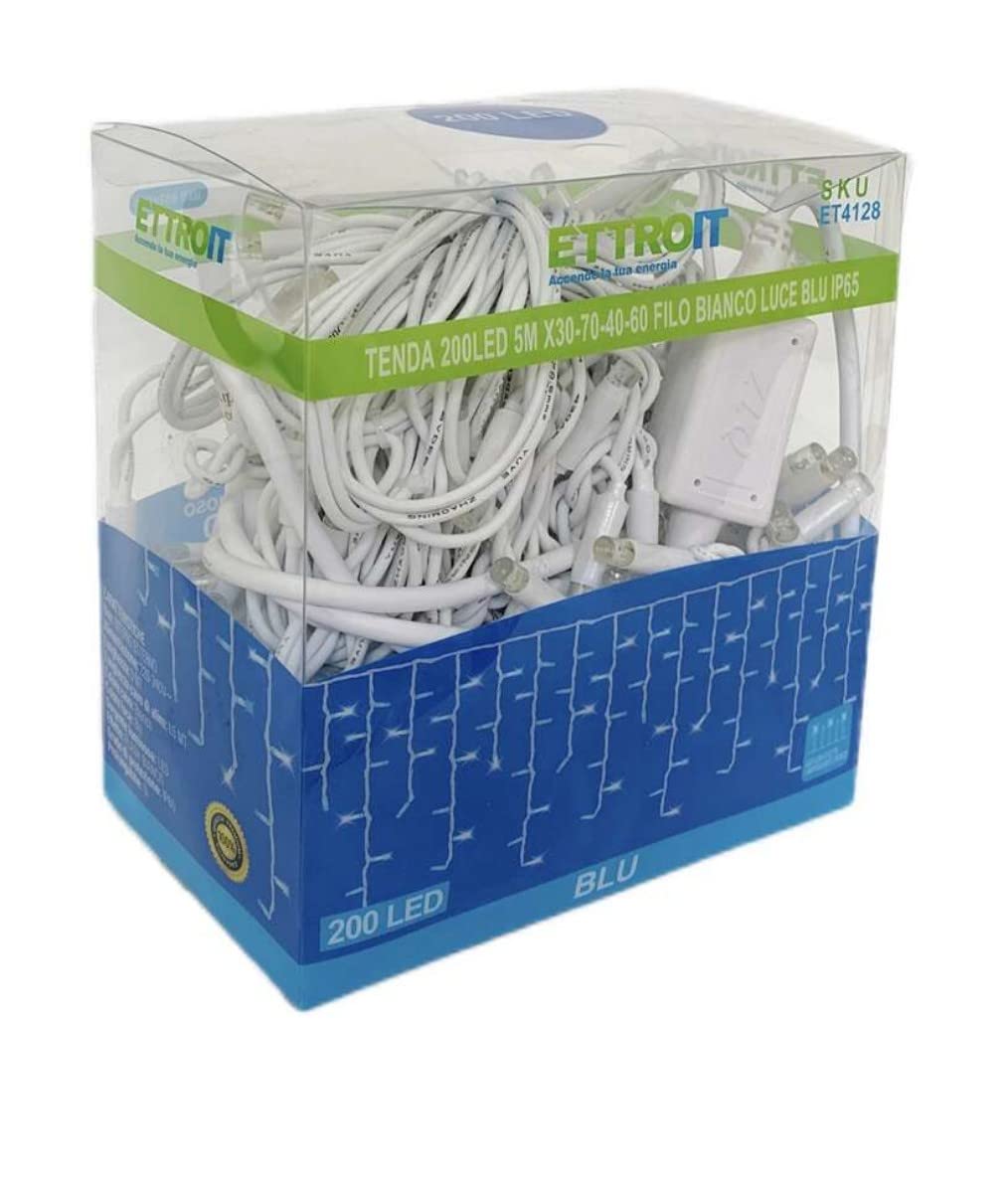 A2ZWORLD Rideau lumineux extérieur avec effet cascade, professionnel IP65, rideaux avec 4 longueurs différentes 30 cm 40 cm 60 cm et 70 cm (5 m avec 200 LED, bleu)