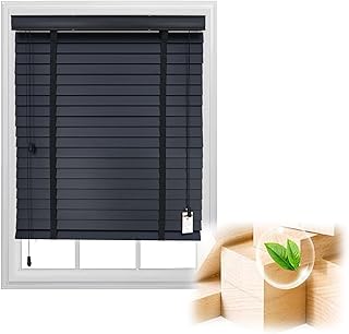 2”Slats Black Out Wood Blinds for Indoor Windows, Solid Wooden Blinds/Shades, Horizontal Window Venetian Blinds for Bedroom Bathroom Kitchen Bedroom(Black)