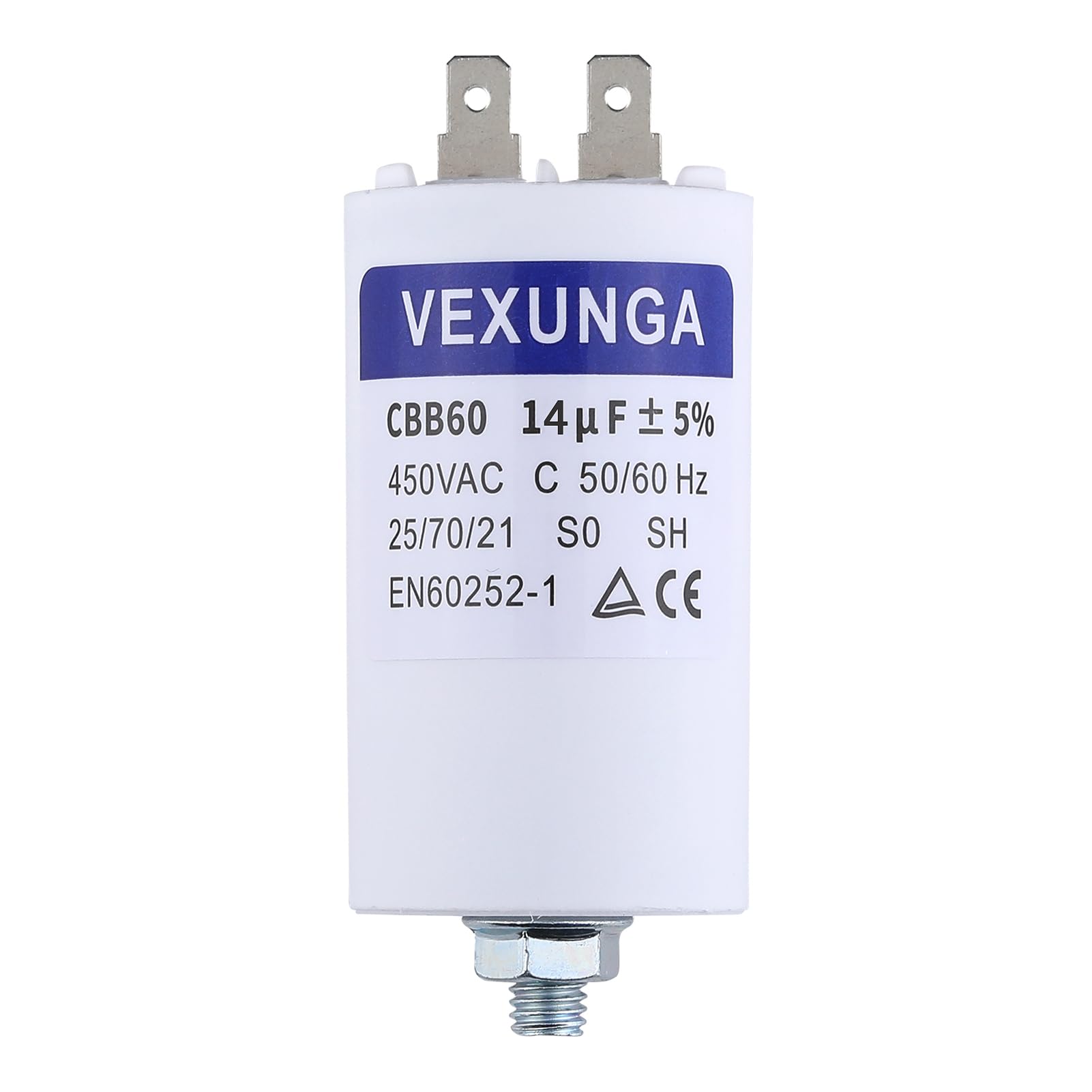 VEXUNGA Kondensator rozruchowy silnika 14uF 450 V CBB60 kondensatory rozruchowe 14 MFD 450VAC 40x70MM Złącze M8 14µF 50/60 Hz do pralki basenowej pompy basenowej