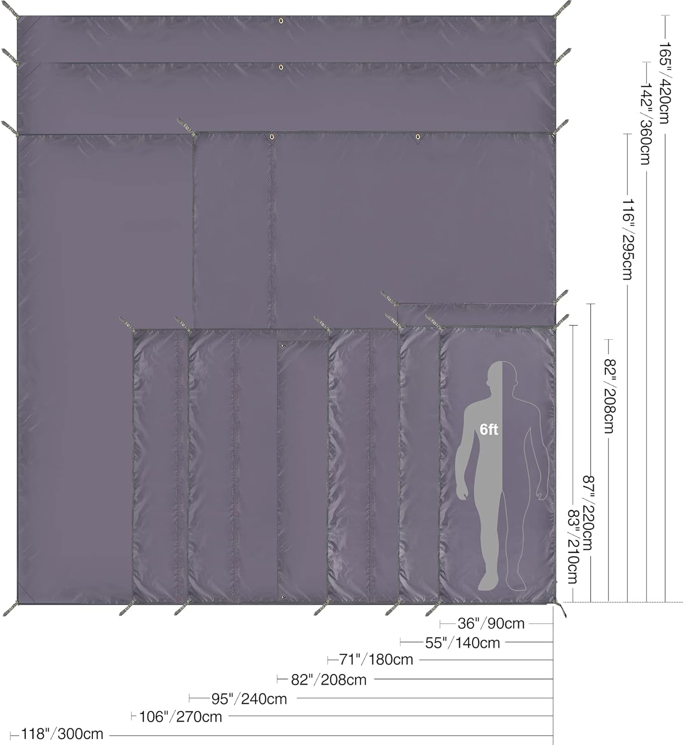 REDCAMP Waterproof Camping Tarp, Grey/Green 4 in 1 Multifunctional Tent Footprint for Camping, Hiking, Backpacking