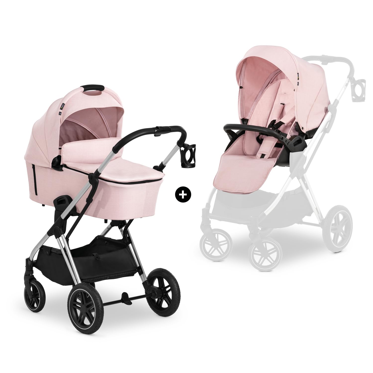 hauck Vision X 2-in-1 Pushchair with Carrycot, Reversible Seat and Leg Covers, Rubber Wheels, Foldable and Compact, Cup Holder, Up to 22 kg