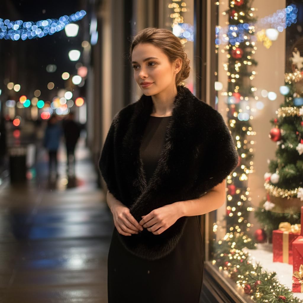 Fur Collar Scarf for Women Faux Fur Scarves Neck Shrug for Fall Winter Coat Dress - Image 9