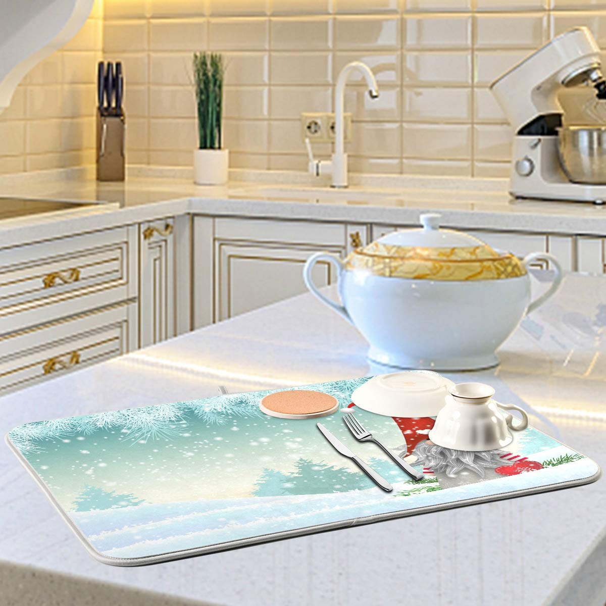 Alfombrillas De Secado De Platos De Navidad Para Mostrador De