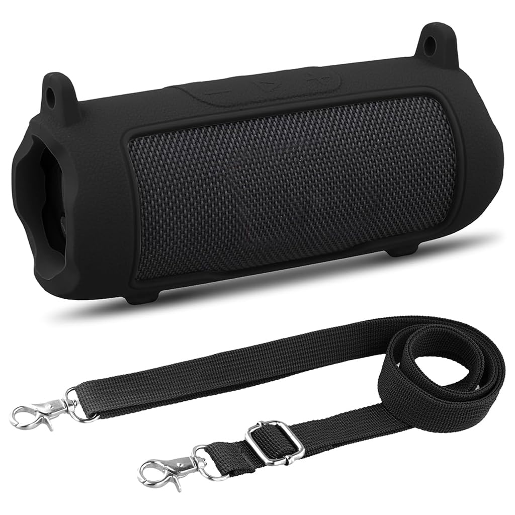 ZORBES® Silicone Case for JBL Flip 7 Portable Waterproof Speaker, Portable Travel Soft Cover with Shoulder Strap, Protective Skin Case (Black Case Only)-picture-26