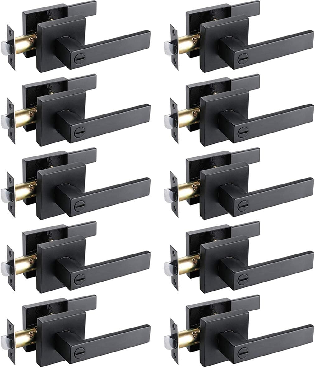home improvement direct Privacy Door Lever, Keyless Interior Door Handle with Lock, Matte Black Heavy Duty Square Lock Set for Bedroom, Bathroom, Reversible for Right/Left Handed Doors 10 Pack 10 Matte Black