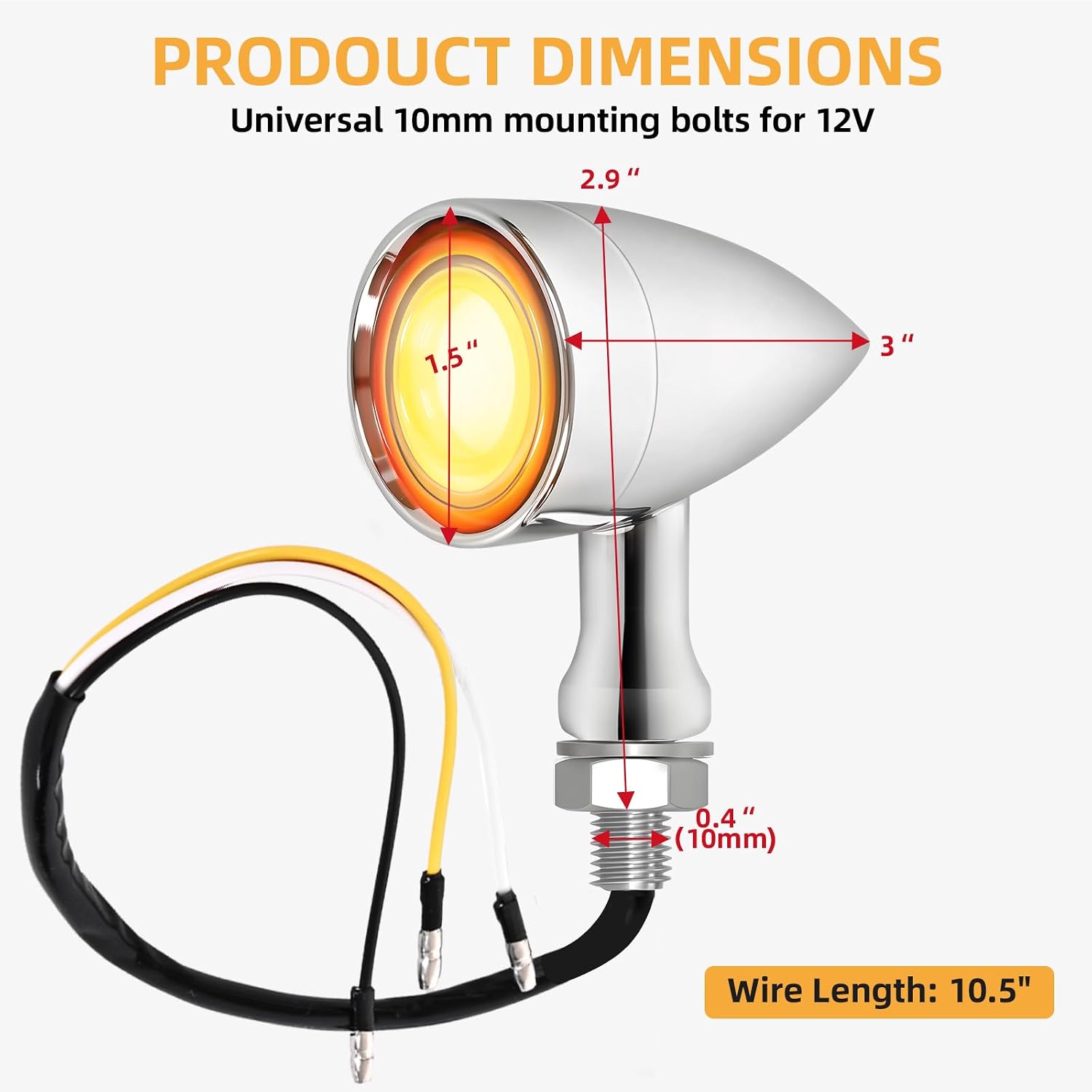 Motorcycle Front turn Signals Lights Bullet Amber white Tail Light Large SMD Motorcycle Blinker Indicator Compatible for Honda Yamaha Suzuki Kawasaki Harley Chopper Bobber(Chrome,2PCS)