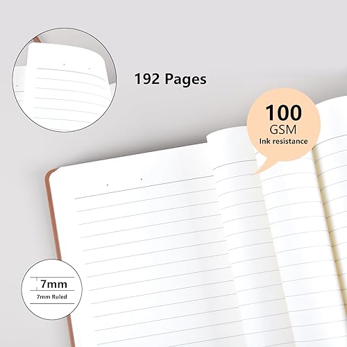 Miniatura 4 de ECOTREE Cuaderno de rayas universitarias, cuaderno rayado de cuero reciclado para escribir, viajes, diario, trabajo, oficina, suministros escolares,