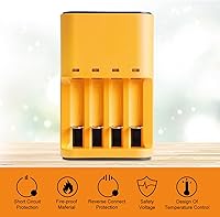 Vista 5 de Cargador de batería AA AAA de 4 bahías, cargador de batería inteligente USB AA AAA para baterías recargables AA AAA NiMH NiCD 1.2V (con 8 pilas AAA)