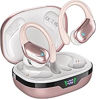 HAOYUYAN BX17 Wireless Earbuds: 80H Playtime, IPX7 Waterproof, ENC Noise Canceling, LED Display Sports Headphones (Rose Gold)