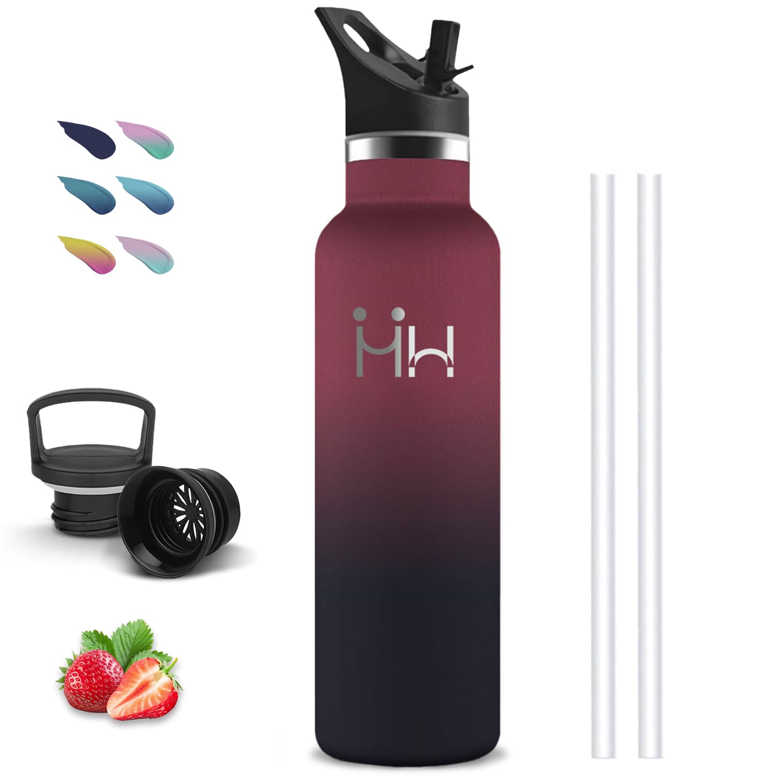 Drinking Bottle 1 Litre Stainless Steel Drinking Bottle with Straw, BPA-Free, Insulated Flask, Double-Walled, Leak-Proof, Can Be Carried, Water Bottle for Hiking, Camping, Yoga