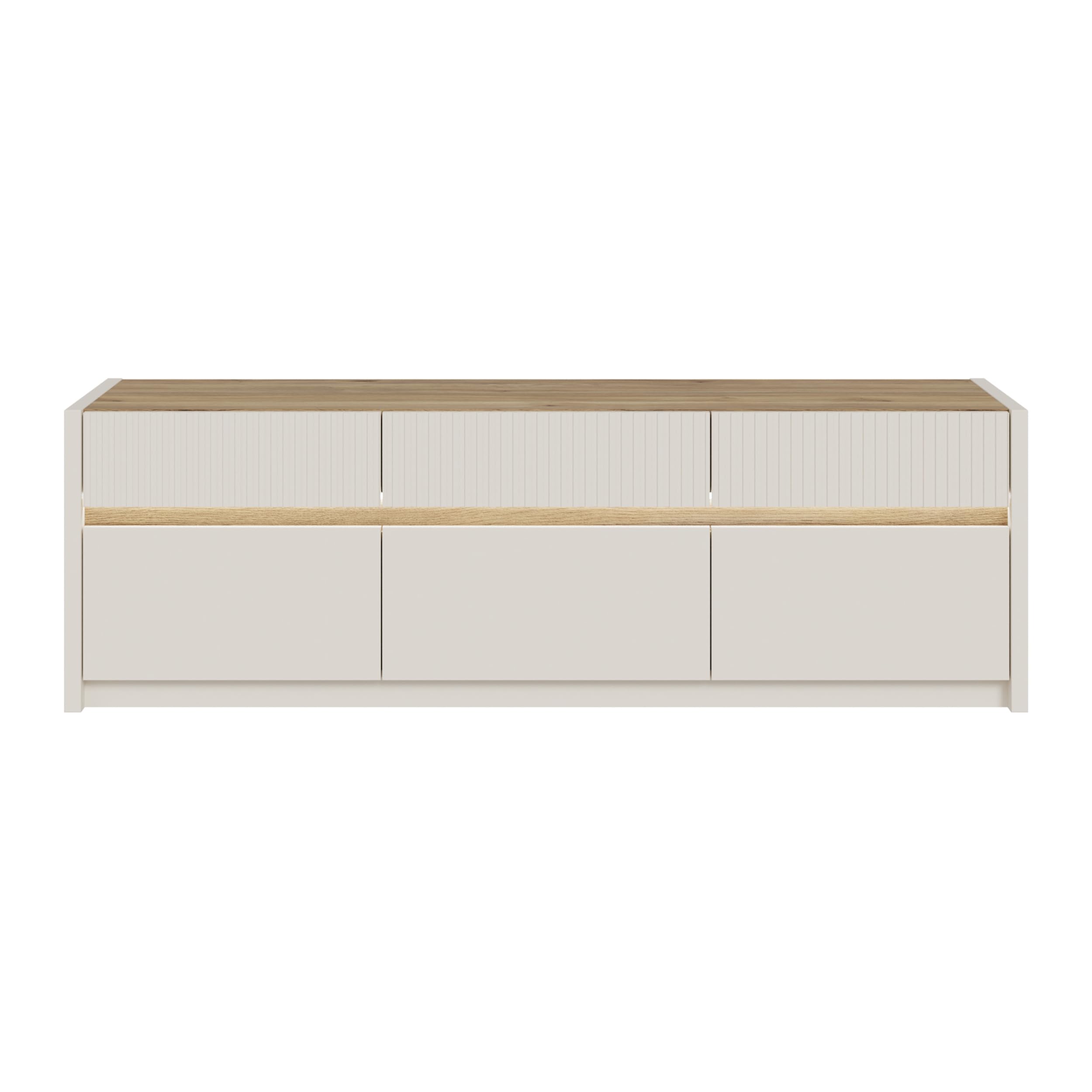 Forte Oak SQUERE TV-Schrank 160, Elegantes Lowboard mit 3 Schubladen und 3 Kippfächern, Holzwerkstoff, Mauvella Eiche Holzdekor, 160 cm breit x 50,7 cm hoch x 41,5 cm tief