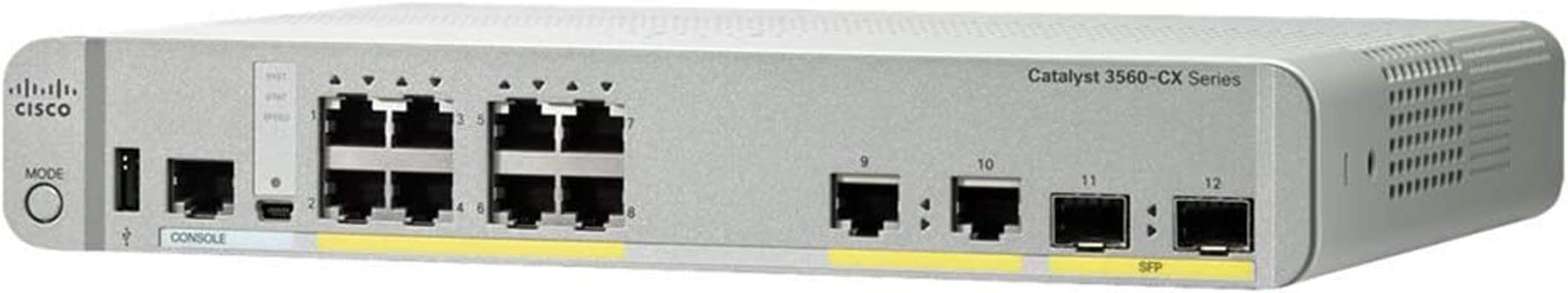 Cisco Catalyst 3560CX-8TC-S Network Switch, 8 Gigabit Ethernet (GbE) Ports, two 1 G SFP and two 1 G Copper Uplinks, Enhanced Limited (WS-C3560CX-8TC-S)