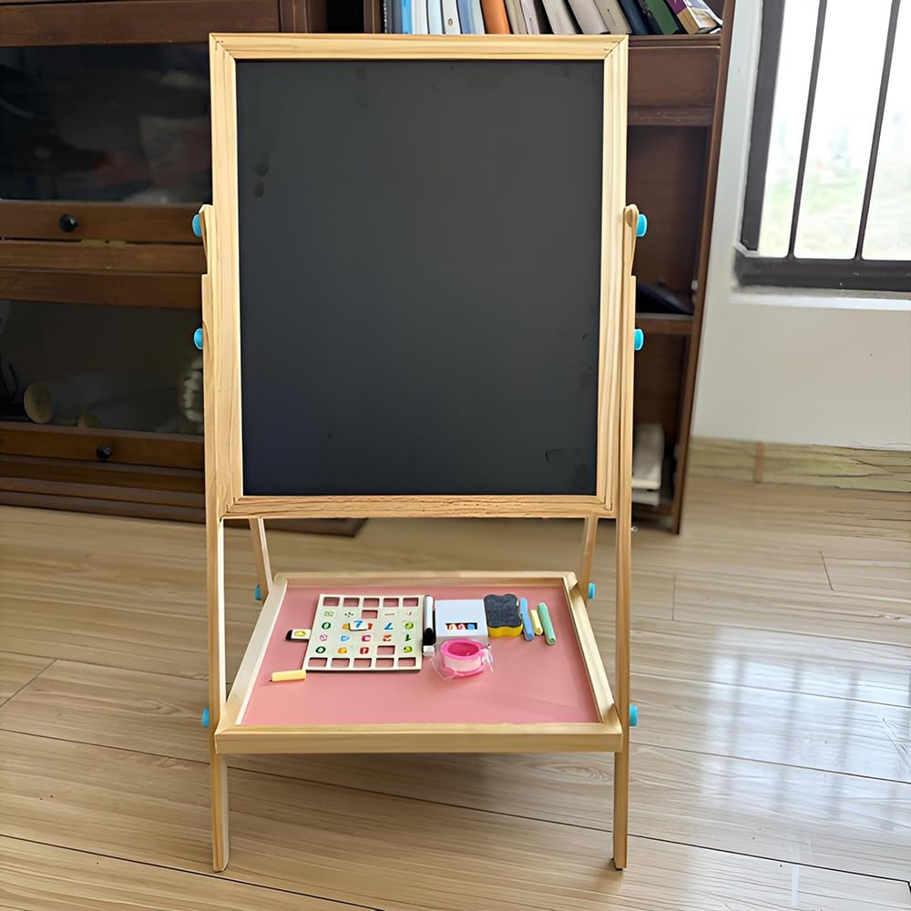 Chevalet en bois double face, tableau blanc et tableau noir 2 en 1 en bois massif pour salle de classe, bureau, studio, restaurant, affichage avec cadre en A