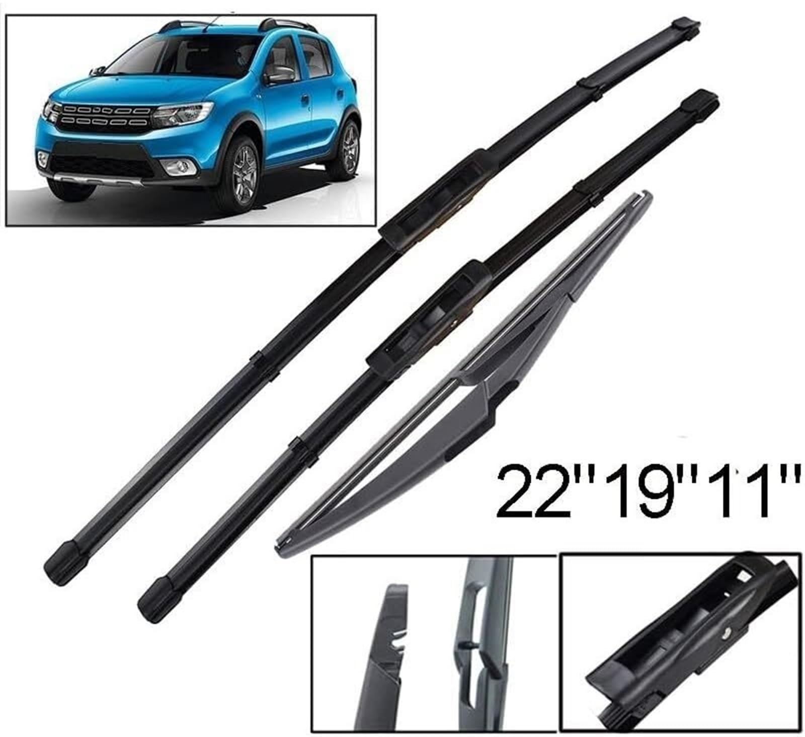 Juego de limpiaparabrisas Juego de escobillas limpiaparabrisas delanteras y traseras para Dacia para Renault y para Sandero (2015-2019)