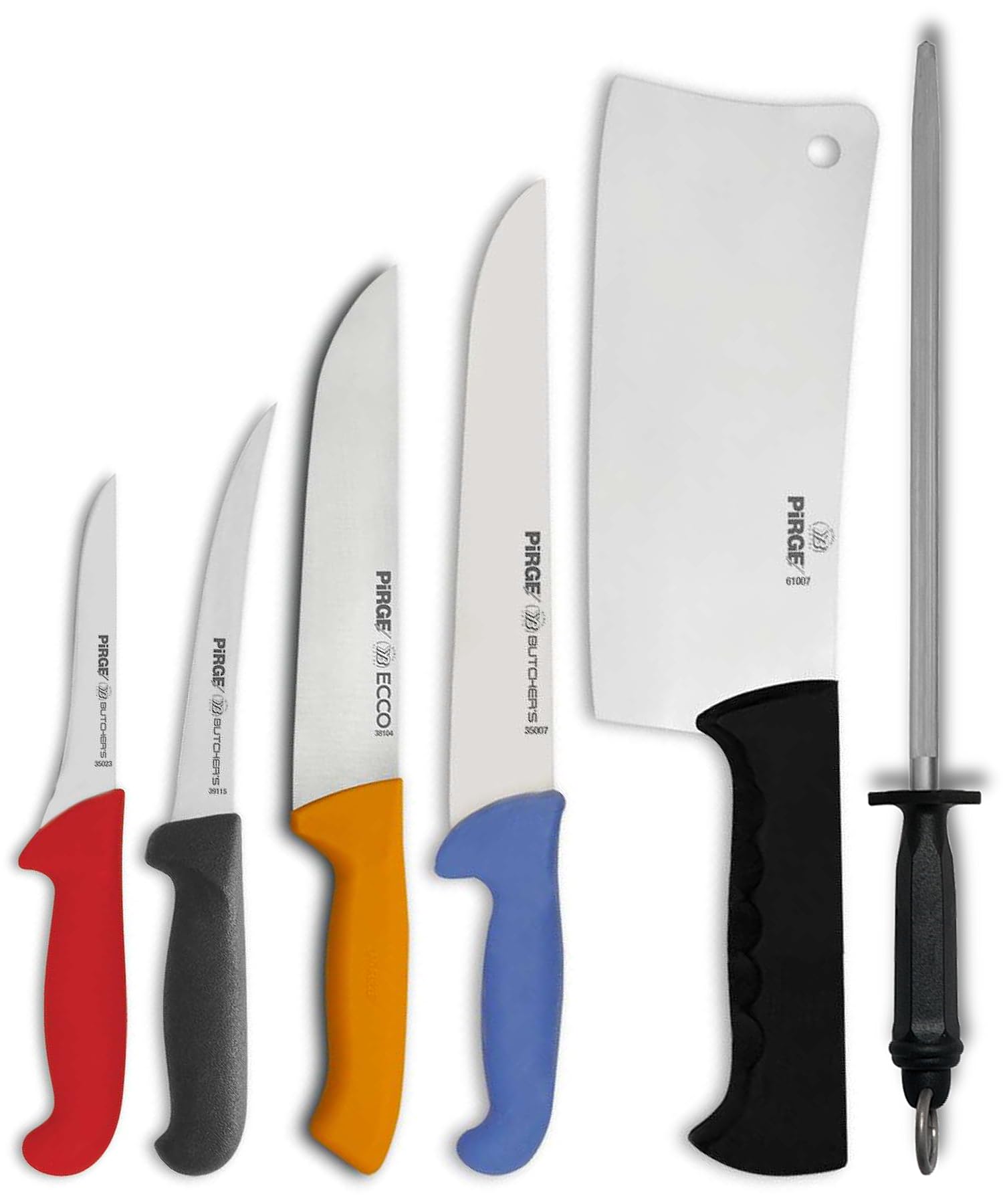 Pirge Set di coltelli da macellaio, 6 pezzi: mannaie - coltello per disossare - acciaio per affilare - coltelli da cucina professionali in acciaio inossidabile - design ergonomico