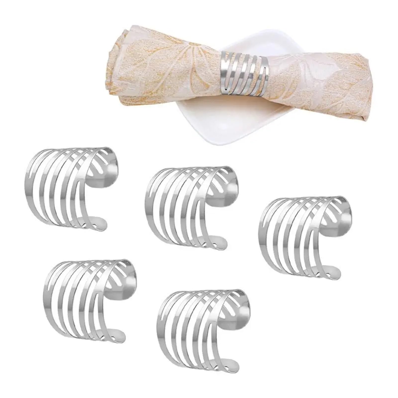 napkin rings 1/6pcs Iron Napkin Ring Gold/Rose Gold/Silver Butterfly/Hollow Hollow Butterfly Decorative Clasp(Silver-6pcs Hollow)