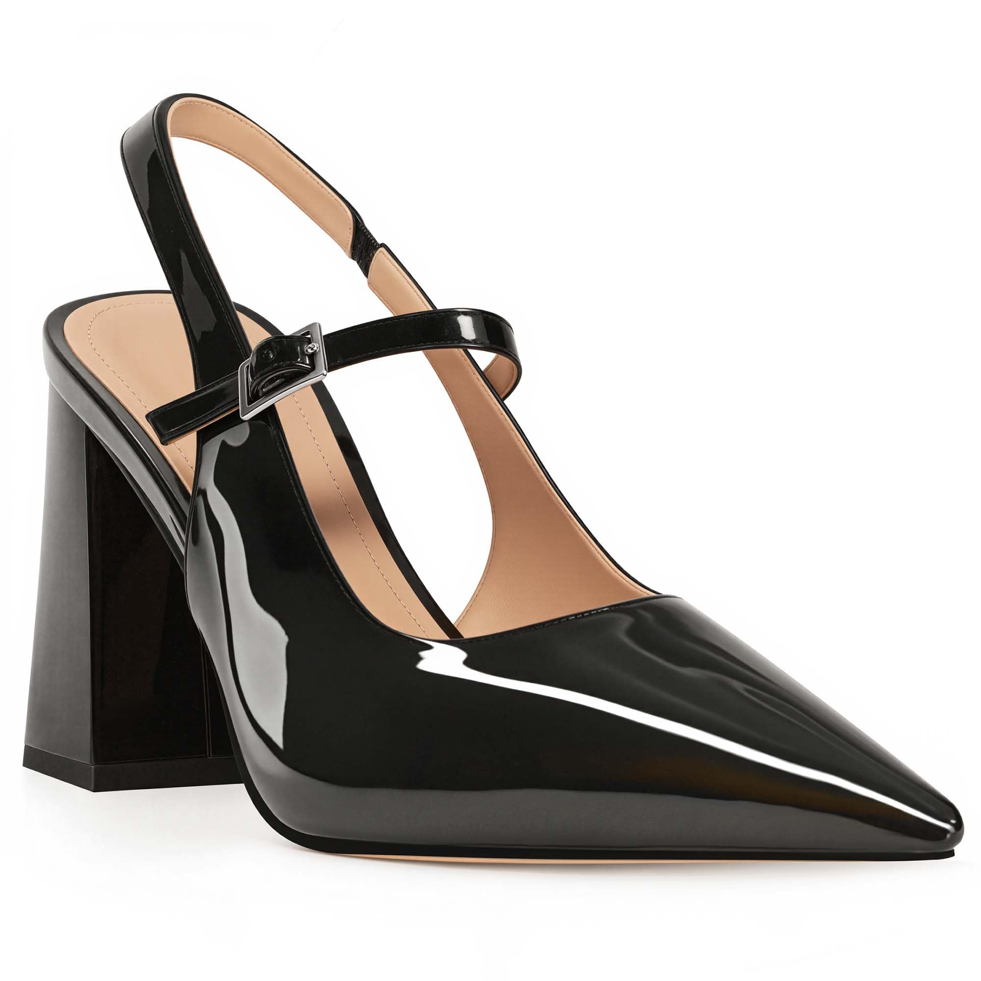 heelchic Women's Pumps Slingback Chunky Heels Closed Pointed Toe Comfortable Low Block Heel Slip-on Sandals Wedding Party Dress Shoes Work Pumps