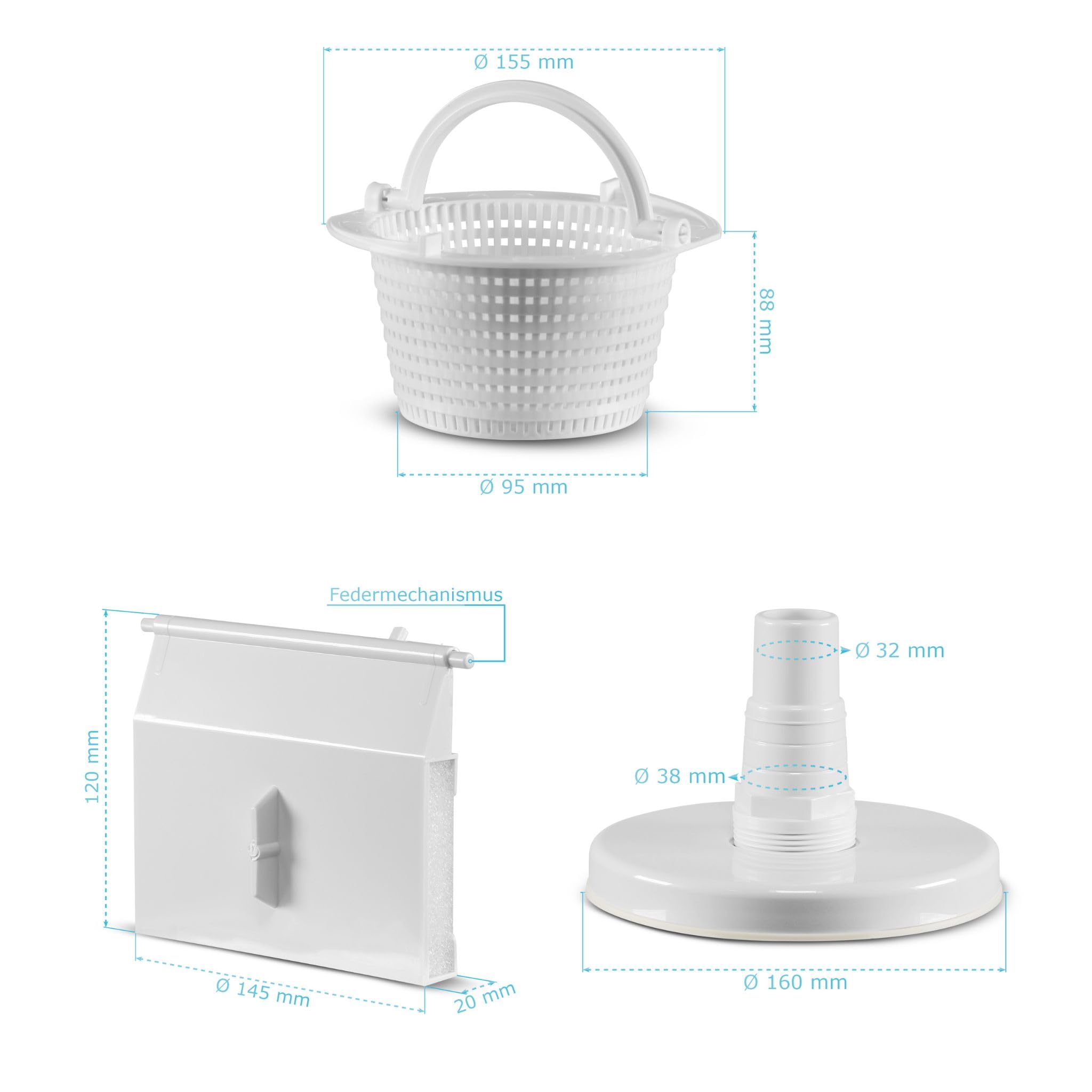 Skimmer Pool Set in Weiß, Einbauskimmer inkl. Einlaufdüse & weiterem Zubehör, Komplettset für Stahlwandpools, Pool-Reinigungsset, Wasserpflege