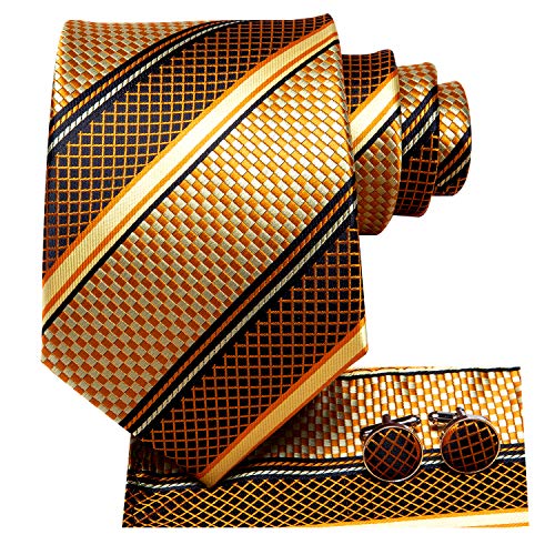 Image of Hi-Tie 3 Pcs Gift Box Mens Tie Set Necktie with Pocket Square Cufflinks Lapel Pin Silk Neck Tie Collection