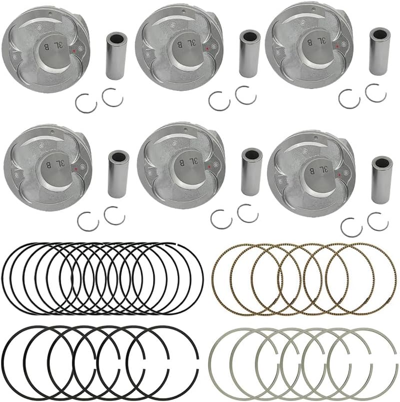 STD Size Engine Piston & Piston Ring Set Compatible with 2011-2019 Kia Sorento/Sedona/Cadenza, for Hyundai Santa Fe/Azera 3.3L, Replace 230413CFA0, 23041-3CFB0, 230403CGA0