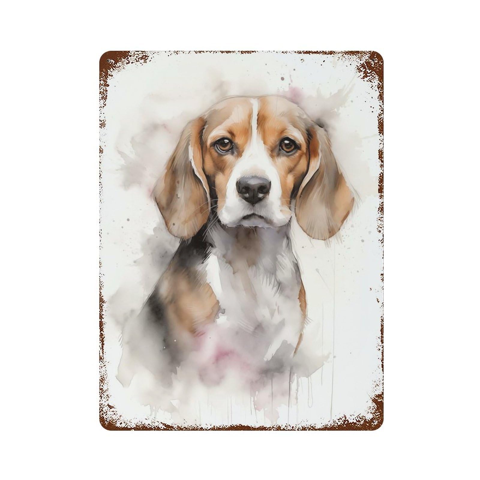 Beagle Watercolor Aged Metal Wall Plaque 15.7"x11.8", Old School Wall Decor for Garage, Pub Or Kitchen