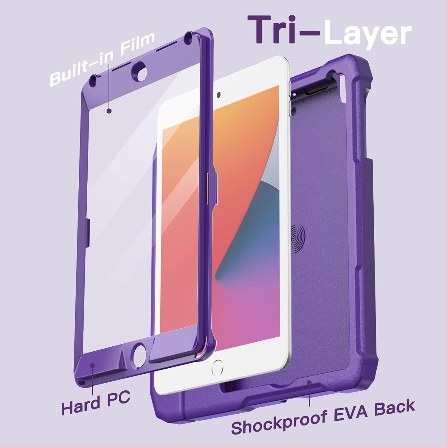 JETech Kids Case for iPad mini 5/4/3/2/1 (7.9-Inch, 2019/2015/2014/2013/2012 Model) with Built-in Screen Protector, Shockproof Full-Body Handle Stand Tablet Protective Cover (Purple) - Image 5