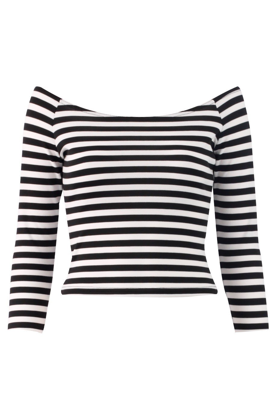 Celebrity Off Shoulder Bardot Black White Striped Top US Size 6-12