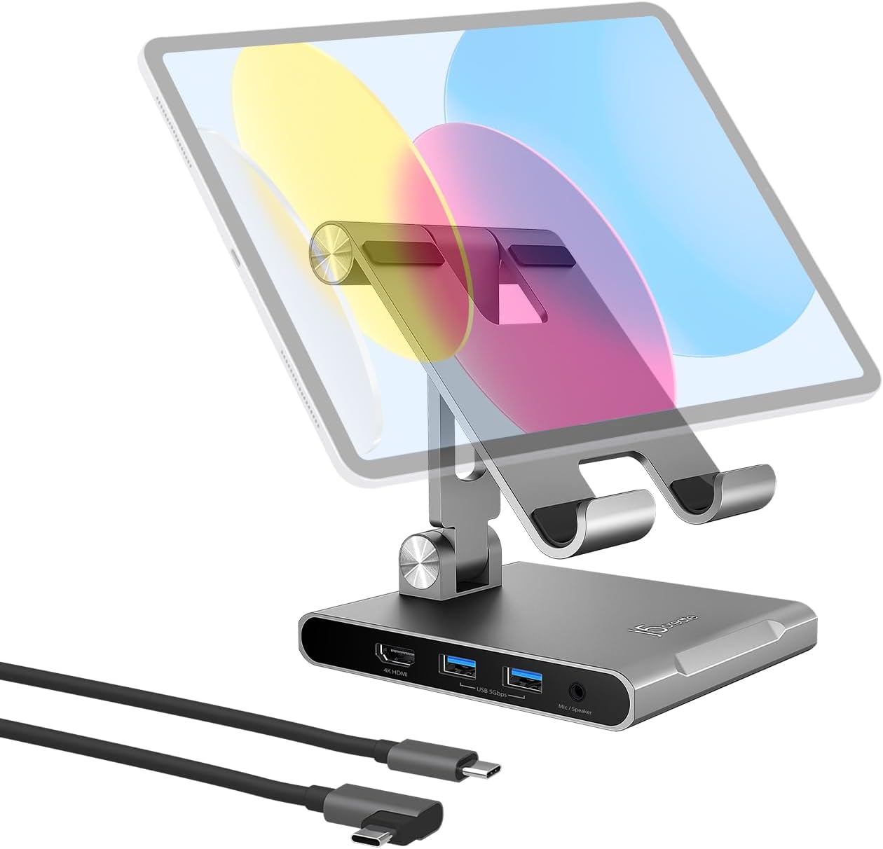 j5create JTS224 USB-C 4K60 7in1 ドッキング タブレットスタンド 4K@60 HDMI USB-C 100W PD USB-Ax2 SDカードリーダー iPad Pro iPhone 15