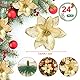 Naler 24 Stück Weihnachtsblumen Glitzer Blumen Gold Weihnachten Deko Weihnachtsbaumschmuck Poinsettie für Weihnachtsbaum Adventskranz