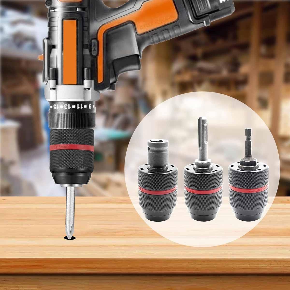 UPTODATETOOLS 13mm Keyless Metal Drill Chuck, with SDS-Plus Shank 1/4 Inch Hex Shank 1/2 Inch Impact Wrench Adapter - Image 6 thumbnail