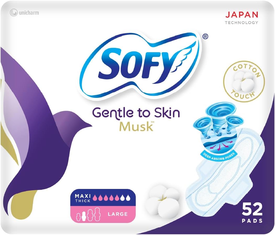 Sofy Anti-Bacterial With Musk, Slim, Large 29 cm, Sanitary Pads With Wings, Pack of 52 Pads