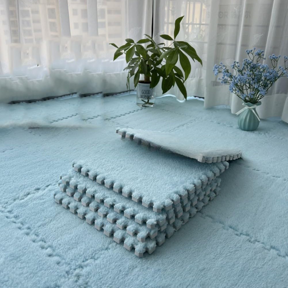 Interlocking Plush Foam Floor Mat, Cuttable Jigsaw Carpet Tiles, Thickened Anti-Slip Flannel Flooring for Nursery Bedroom Living Room, Safe for Babies and Pets(DEEP BLUE) โ image 1
