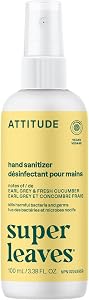 ATTITUDE Hand Sanitizer Spray, EWG Verified, Kills Germs & Bacteria, Vegan & Plant-Based, Safe for Adults & Kids, Earl Grey & Fresh Cucumber Scent, 100 mL (Spray Bottle)