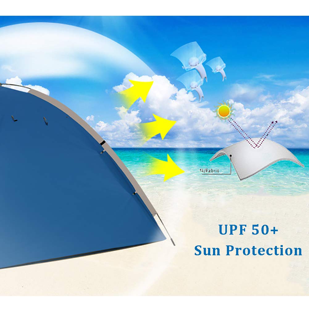 Anti UV Tente De Plage Instantanée,Automatique Tente De Plage Abri Solaire avec Portes à Rouleaux Arrière Avant,Coupe-Vent Tente De Plage 3-4 Personne