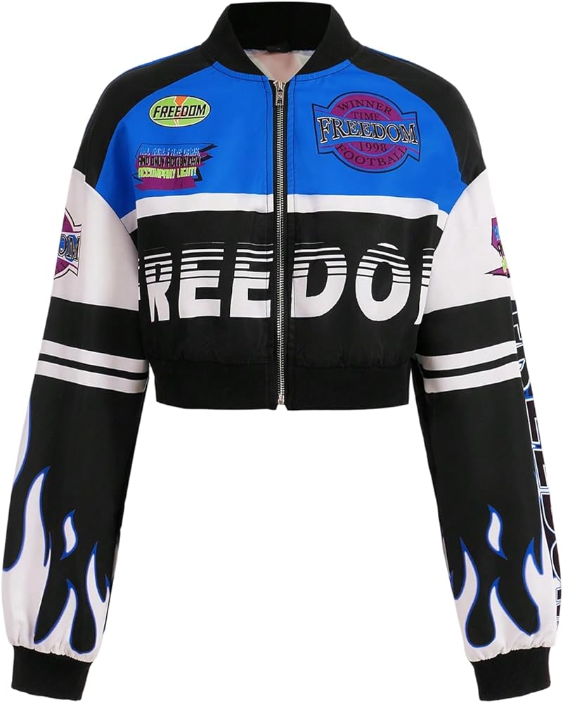 Amazon.com: Floerns Women's Y2k Letter Graphic Zip Up Motorcycle