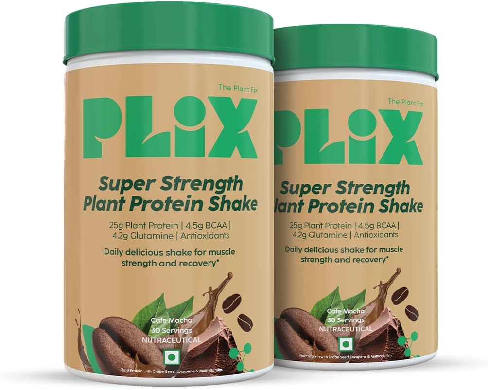 PLIX - THE PLANT FIX Strength Vegan Plant Protein Powder - 2 KG (Cafe Mocha) Pea Protein Isolate and Brown Rice Blend, 25 g Plant Protein, No Added Sugar, Gluten free