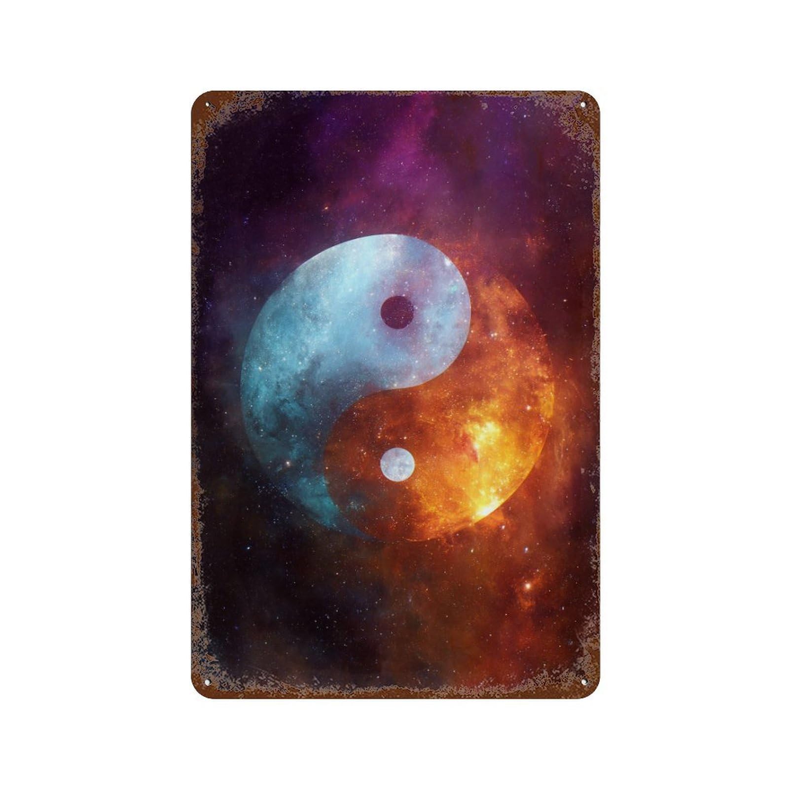 Garage Style Cosmic Yin Yang Symbol-6 Rust Effect Tin Sign 11.8"x7.9", Industrial Home Decor for Bar And Workshop