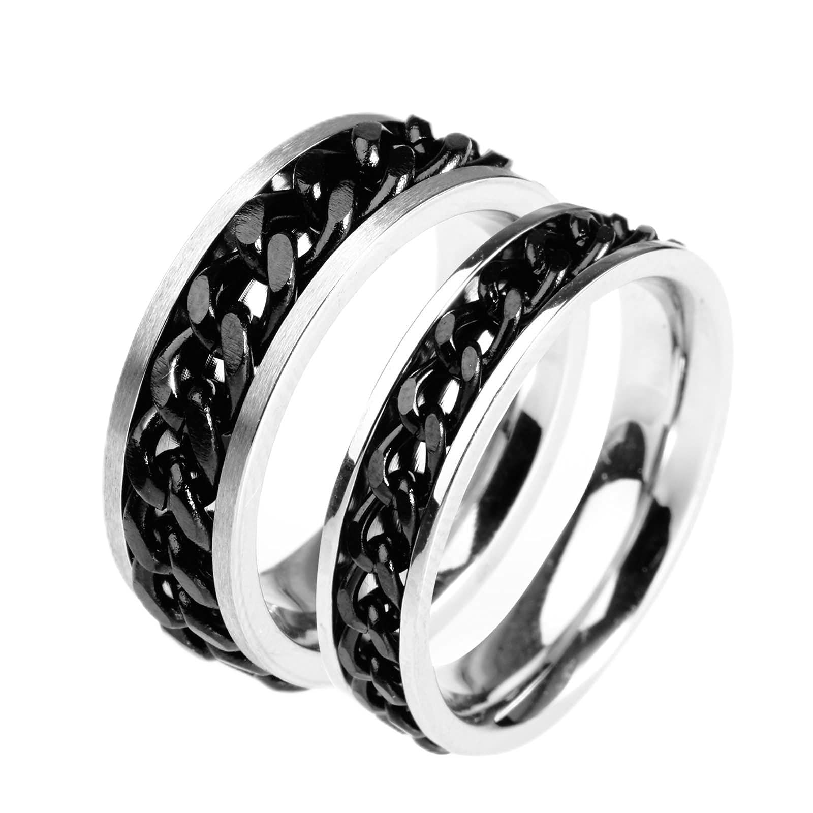 AmDxD Alianza para boda, Le negro, acero inoxidable, anillo de compromiso, cadena, W54 & M59, Acero inoxidable, Sin piedras preciosas,