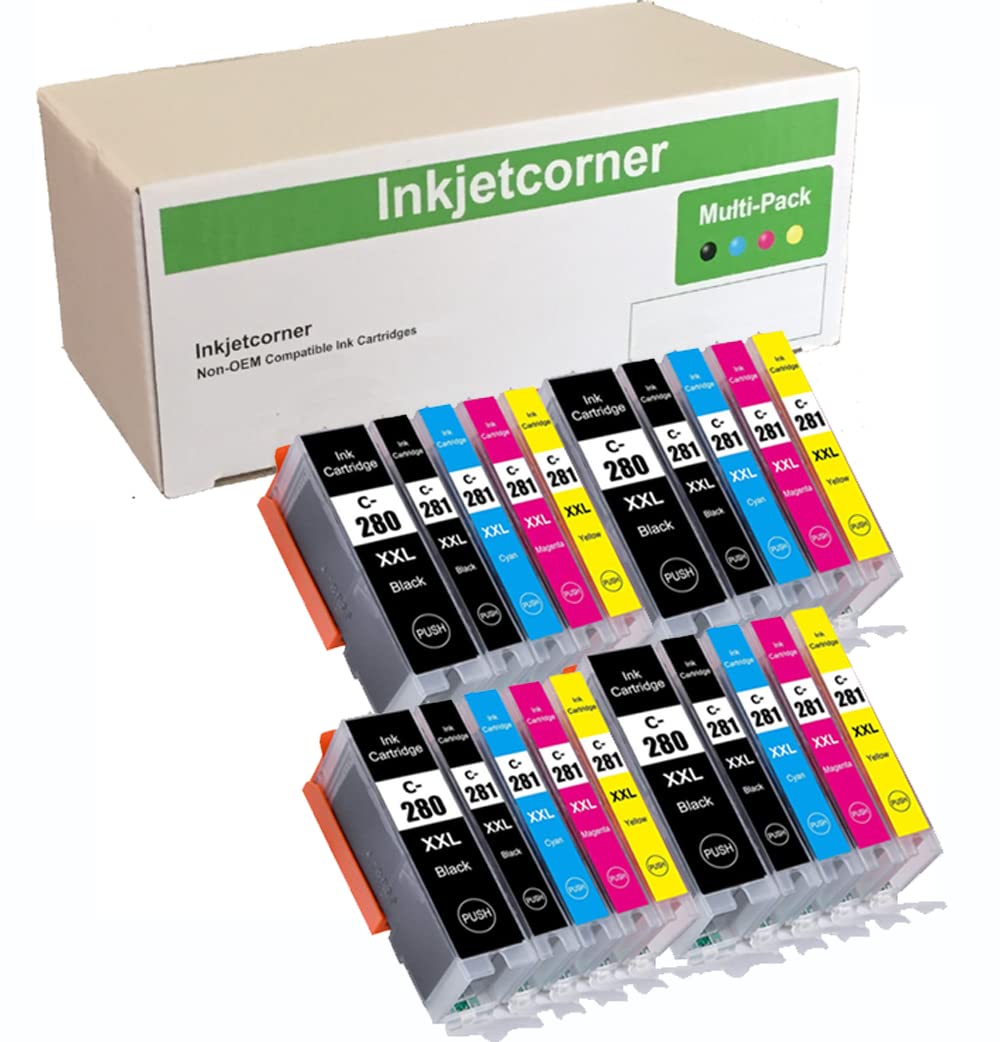 Inkjetcorner Compatible Ink Cartridges Replacement for PGI-280XXL CLI-281XXL PGI 280 XXL CLI 281 for use with TR8622a TR8620a TS9520a TS9521Ca TS702a