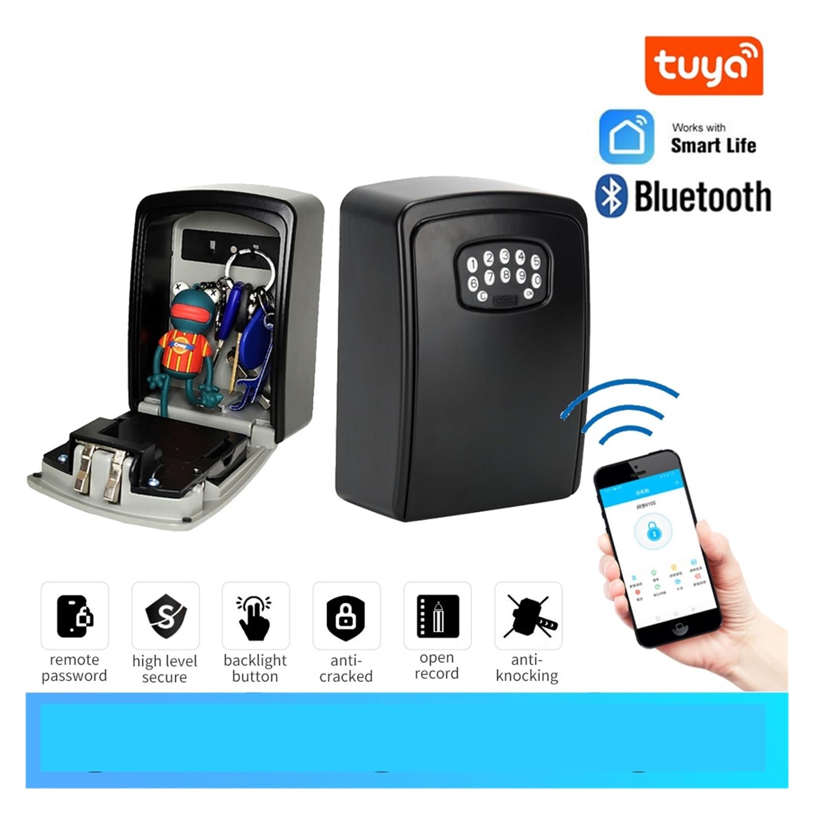 Piccola cassaforte per Chiavi della Tua casa Intelligente, Scatola segreta con codice di Sicurezza, sblocco con App, cassaforte Impermeabile da Parete per Chiavi, per casa, Ufficio