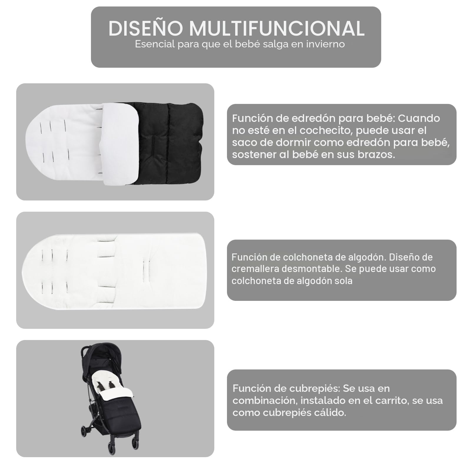 Saco de dormir para bebé de invierno, saco universal para silla de paseo Sacos de Abrigo para Carritos Saco de Dormir Universal para Bebé Antideslizante, Impermeable y Fría, Desmontable(blanco)