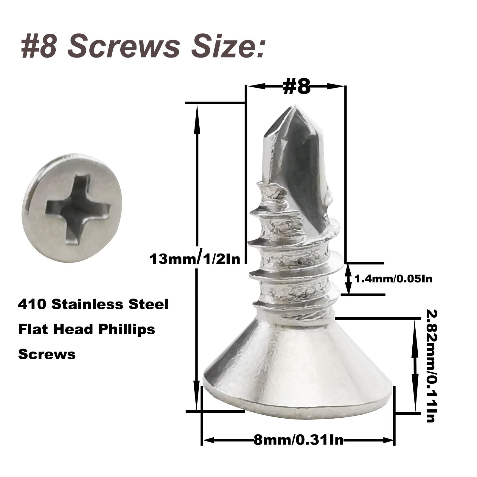 110 Viti Autofilettanti Acciaio Inox 410 - &Oslash;4.2x13mm, Testa Bombata, PH/Cruciforme