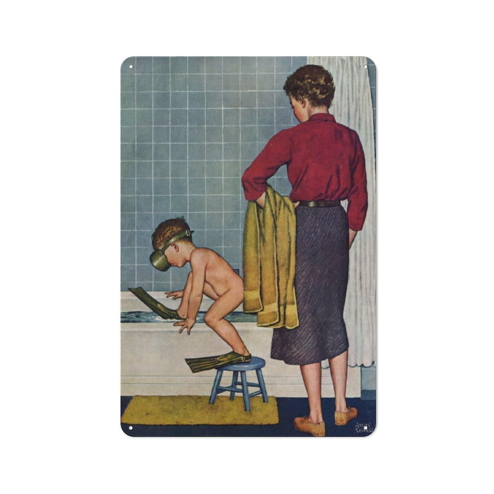 Junmoney Bath Vintage Tin Sign 30X20cm For Dining Room Or Kitchen, Suited To Dining Room Decor Fans