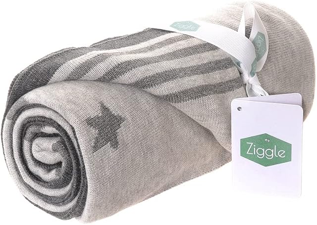 Ziggle Baby Reversible Blanket in Grey Stars for Nursery Cot and Pram, Combed Cotton Knitted, New Baby Gift