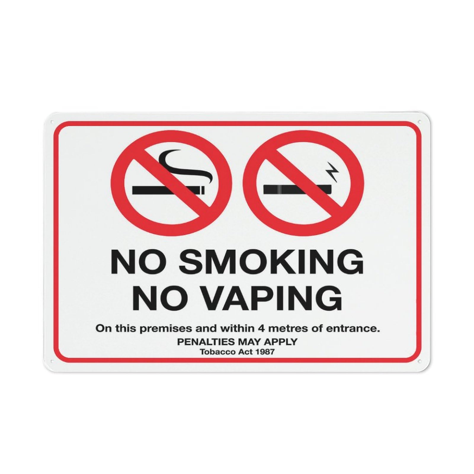 No Smoking No Vaping - 4 Metres Of Entrance Sign, 8x12 Inch Metal Aluminum, Pre-Drilled Holes for Easy Mounting, Indoor/Outdoor Use for Fence, Door, Gate