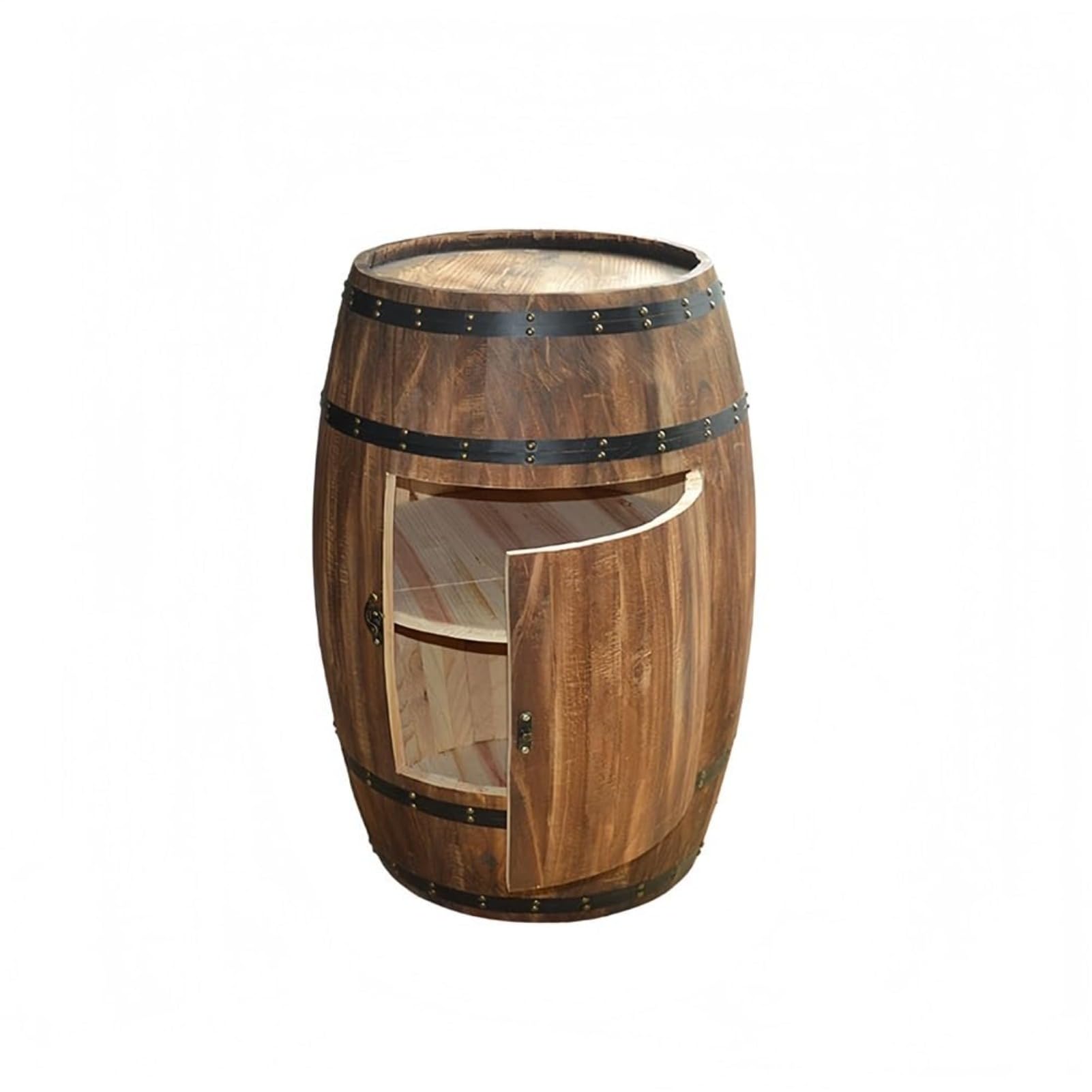 TJKK Wood Whiskey Barrel Tables, Barrels Side Table with Door, Bar Decorative Wine Cabinet Shelf for Home, Cellars and Bar (15.74 * 12.59in,One Size)