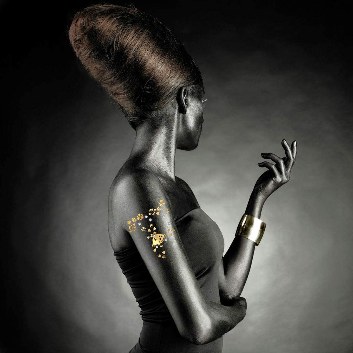 Addttoo24K Gold and Silver Tattoo with Swarovski Elements, 4 Pieces Box Set